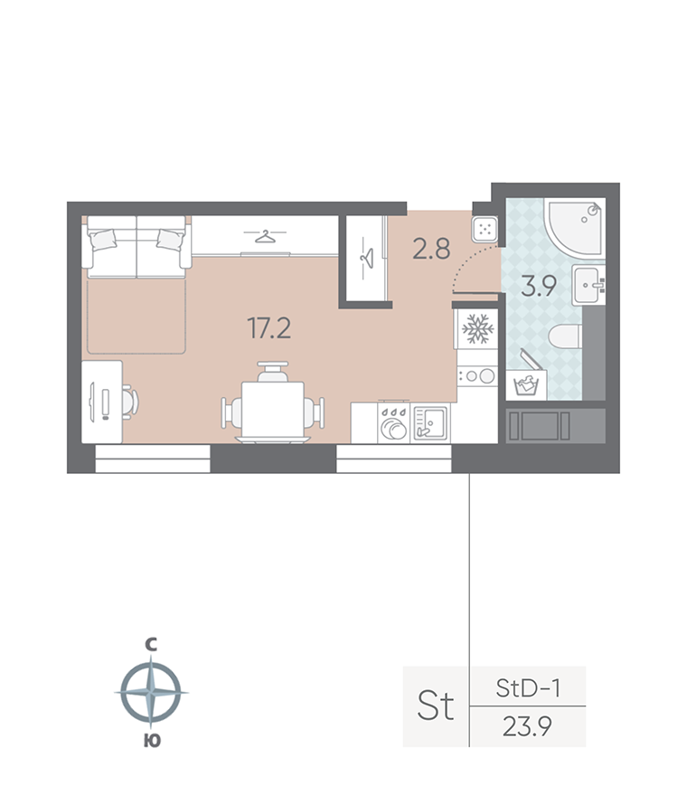 Студия 23 м2 в ЖК Большая Охта корпус null этаж 4