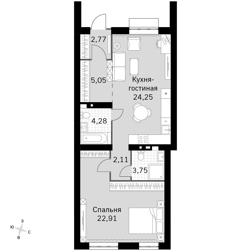 1-комнатная 65 м2 в ЖК Жаворонки Клаб корпус null этаж 1
