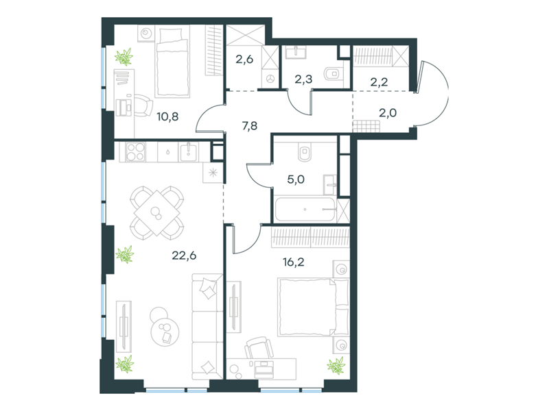 2-комнатная 71 м2 в ЖК Левел Войковская корпус null этаж 7