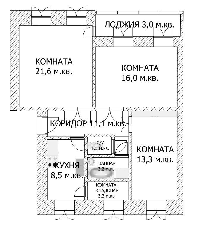 3-комнатная 79.4 м2 в ЖК undefined корпус null этаж 4