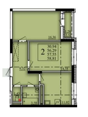2-комнатная 57 м2 в ЖК Паруса корпус null этаж 12
