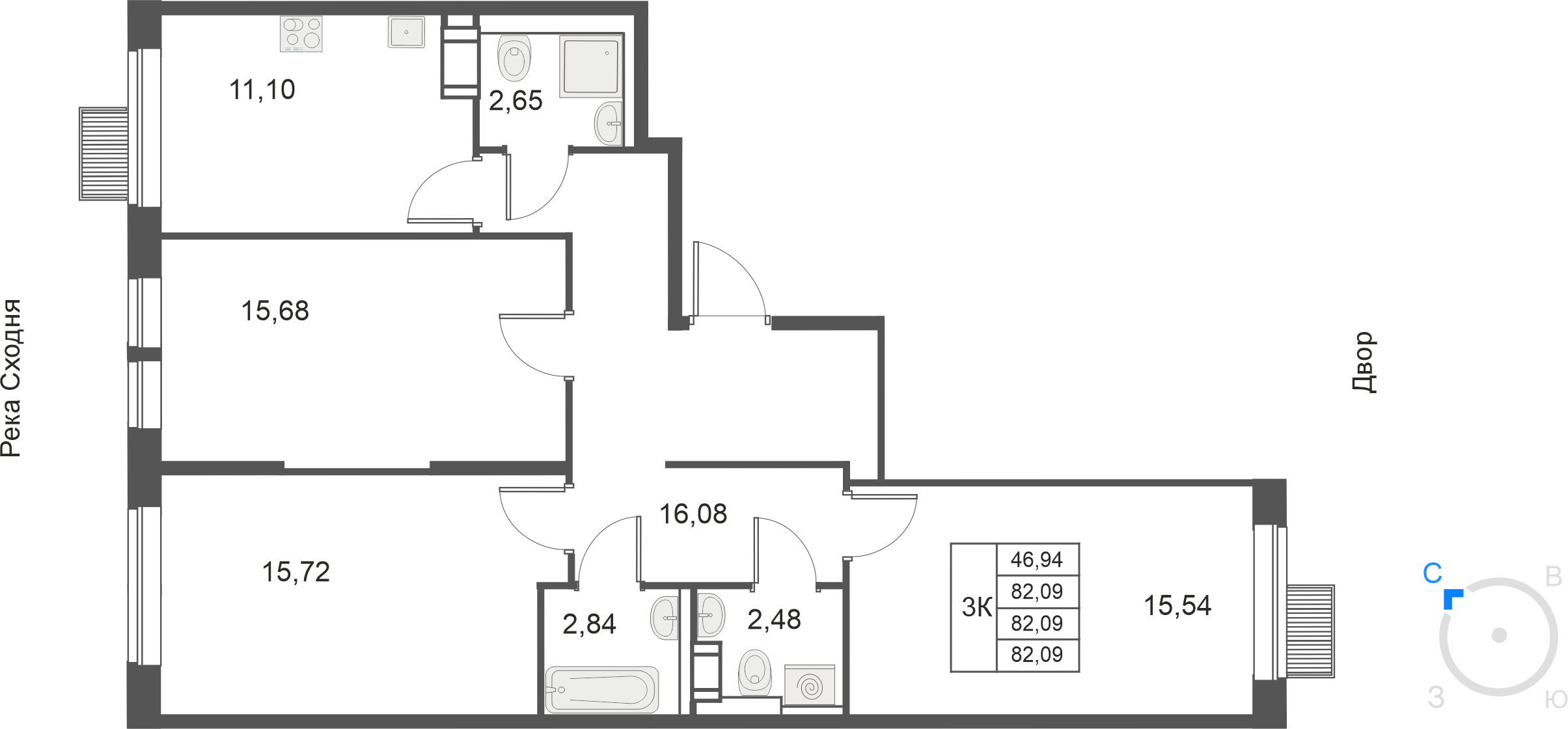 3-комнатная 82 м2 в ЖК Большое Путилково (УРАЛСИБ) корпус null этаж 14