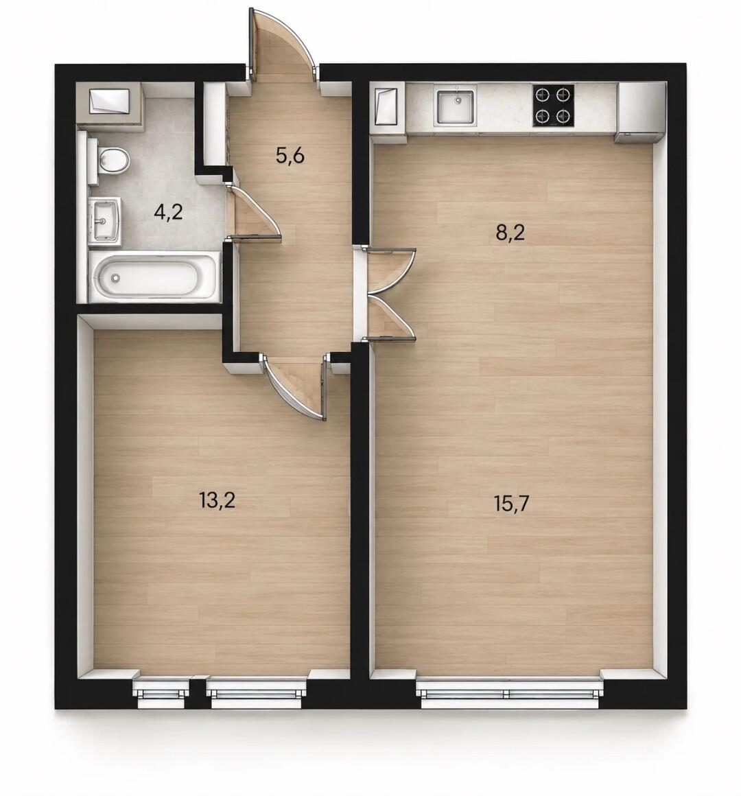 2-комнатная 46.1 м2 в ЖК undefined корпус null этаж 22