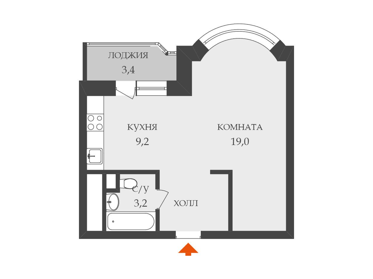 1-комнатная 37.1 м2 в ЖК undefined корпус null этаж 7