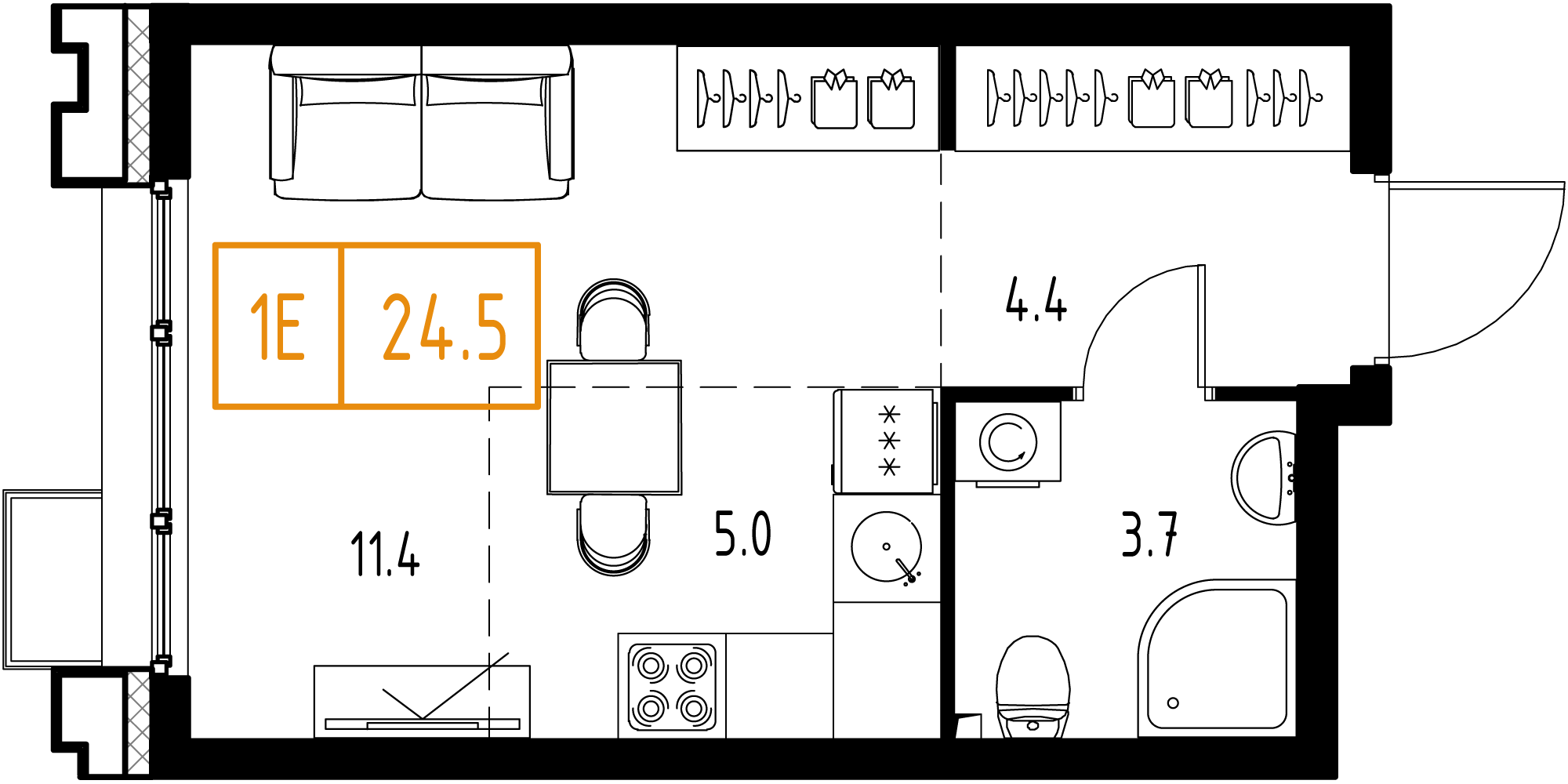 Студия 24 м2 в ЖК Сколково ВАН корпус null этаж 2