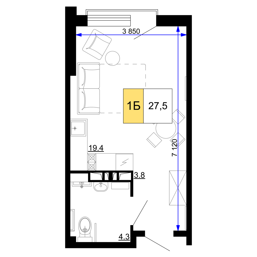 1-комнатная 27 м2 в ЖК Мореград корпус null этаж 7