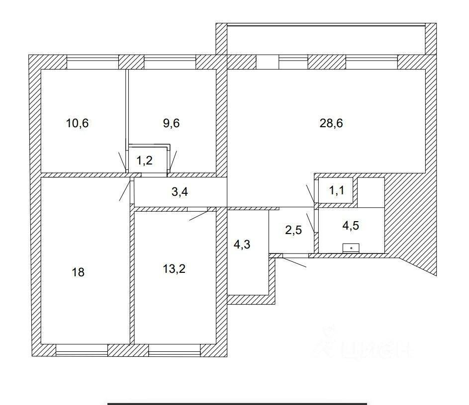 4-комнатная 97 м2 в ЖК undefined корпус null этаж 1