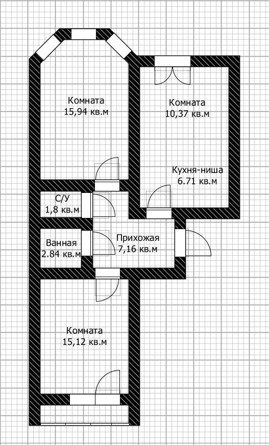 3-комнатная 61.5 м2 в ЖК undefined корпус null этаж 11