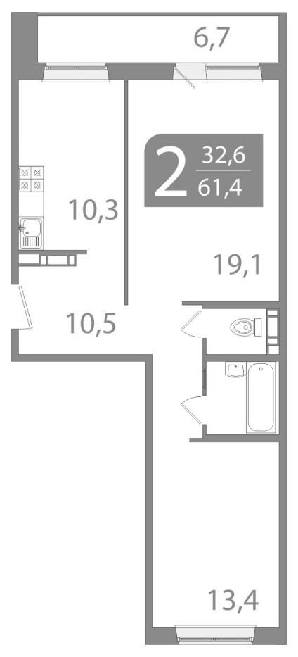 2-комнатная 61.5 м2 в ЖК undefined корпус null этаж 7