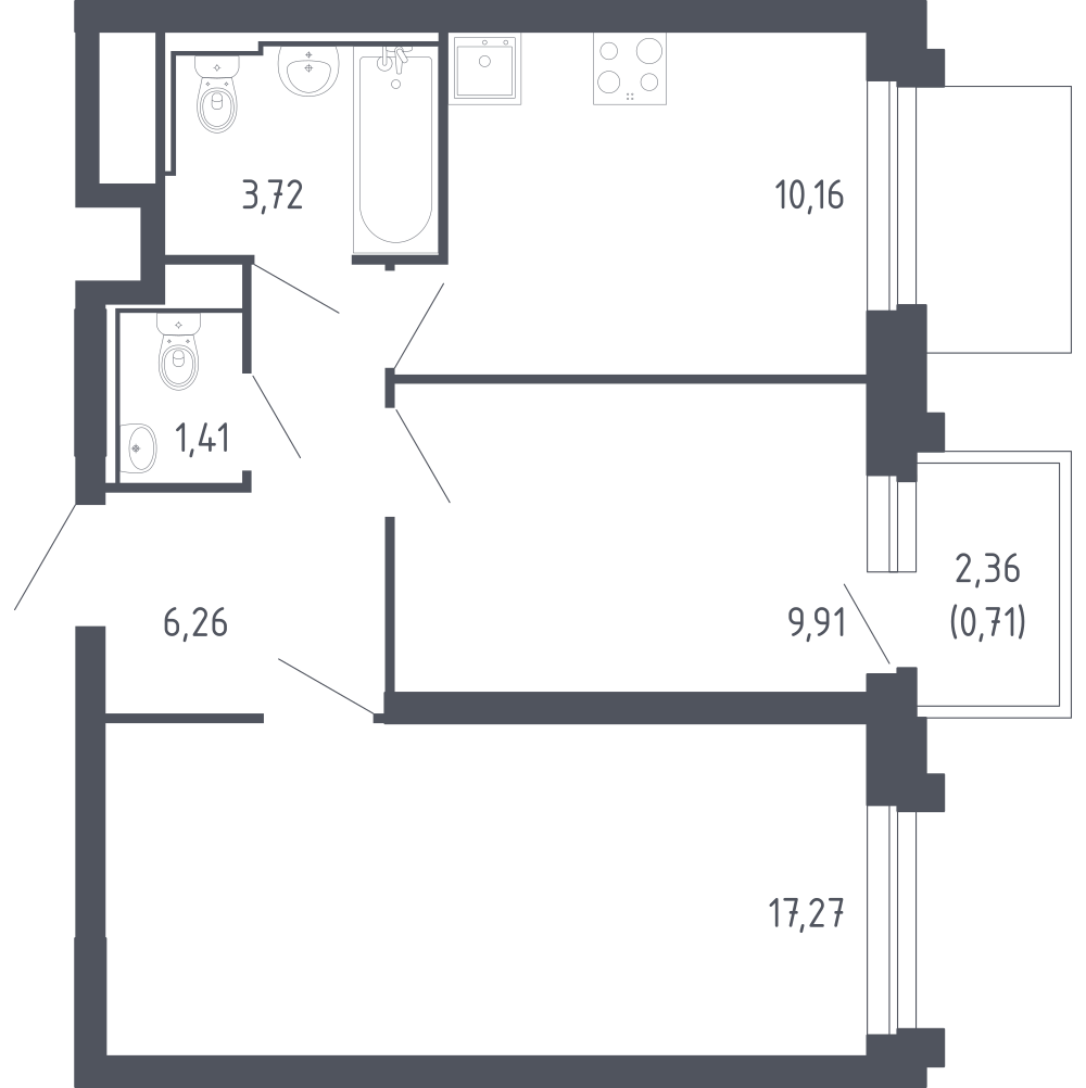 2-комнатная 49 м2 в ЖК Сердце Сахалина корпус null этаж 7