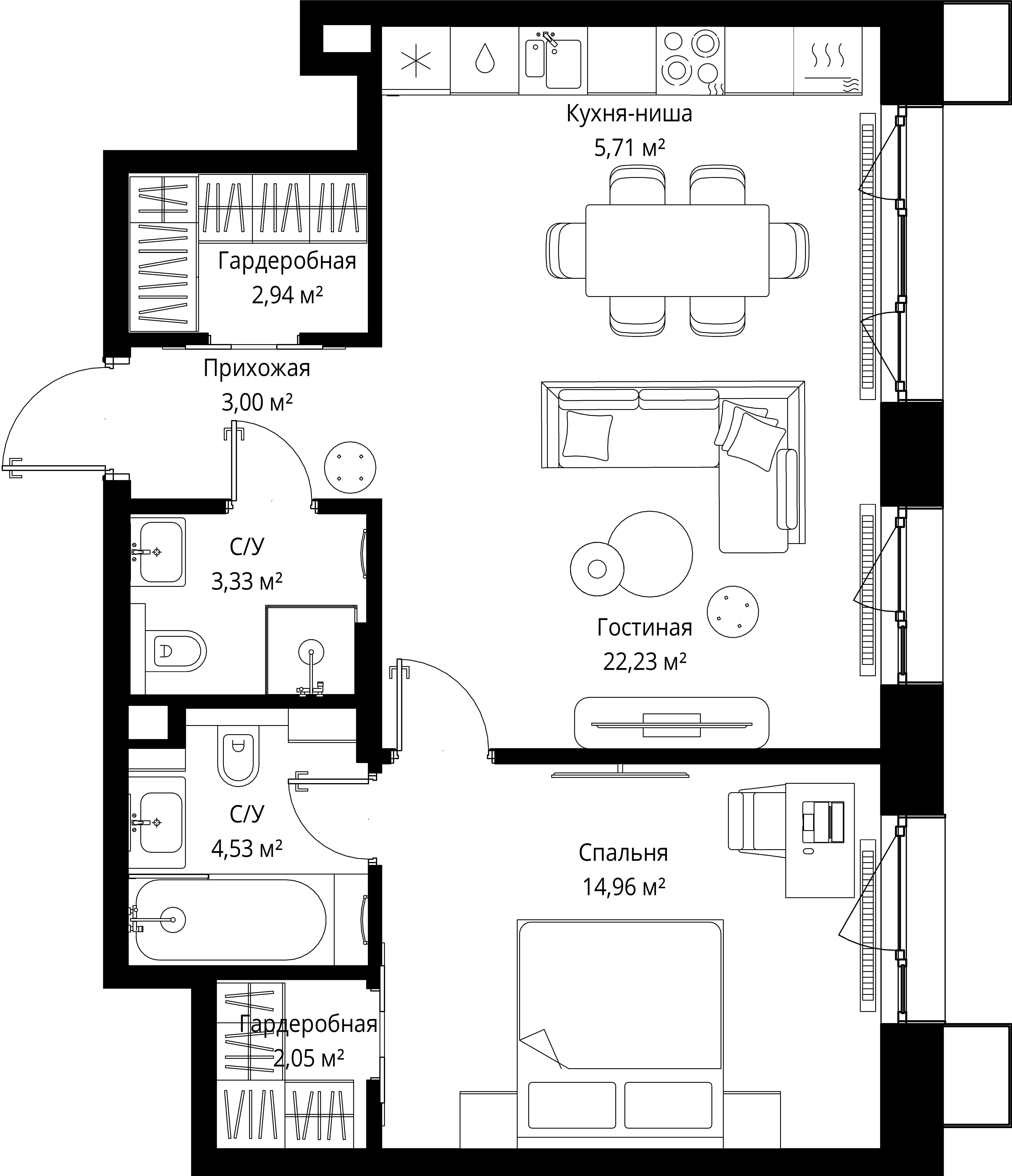 1-комнатная 58 м2 в ЖК МЫС корпус null этаж 4