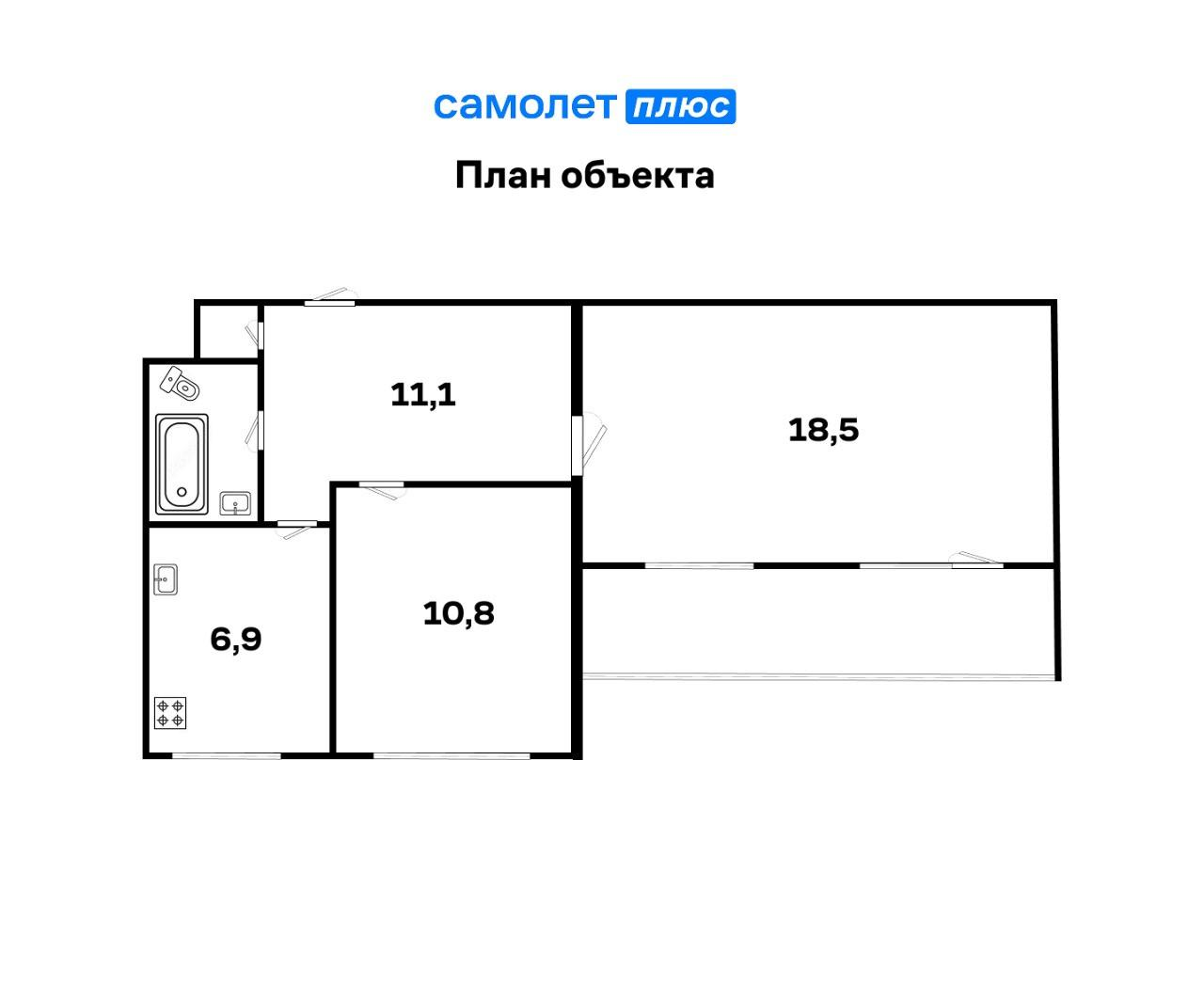 2-комнатная 50.5 м2 в ЖК undefined корпус null этаж 9