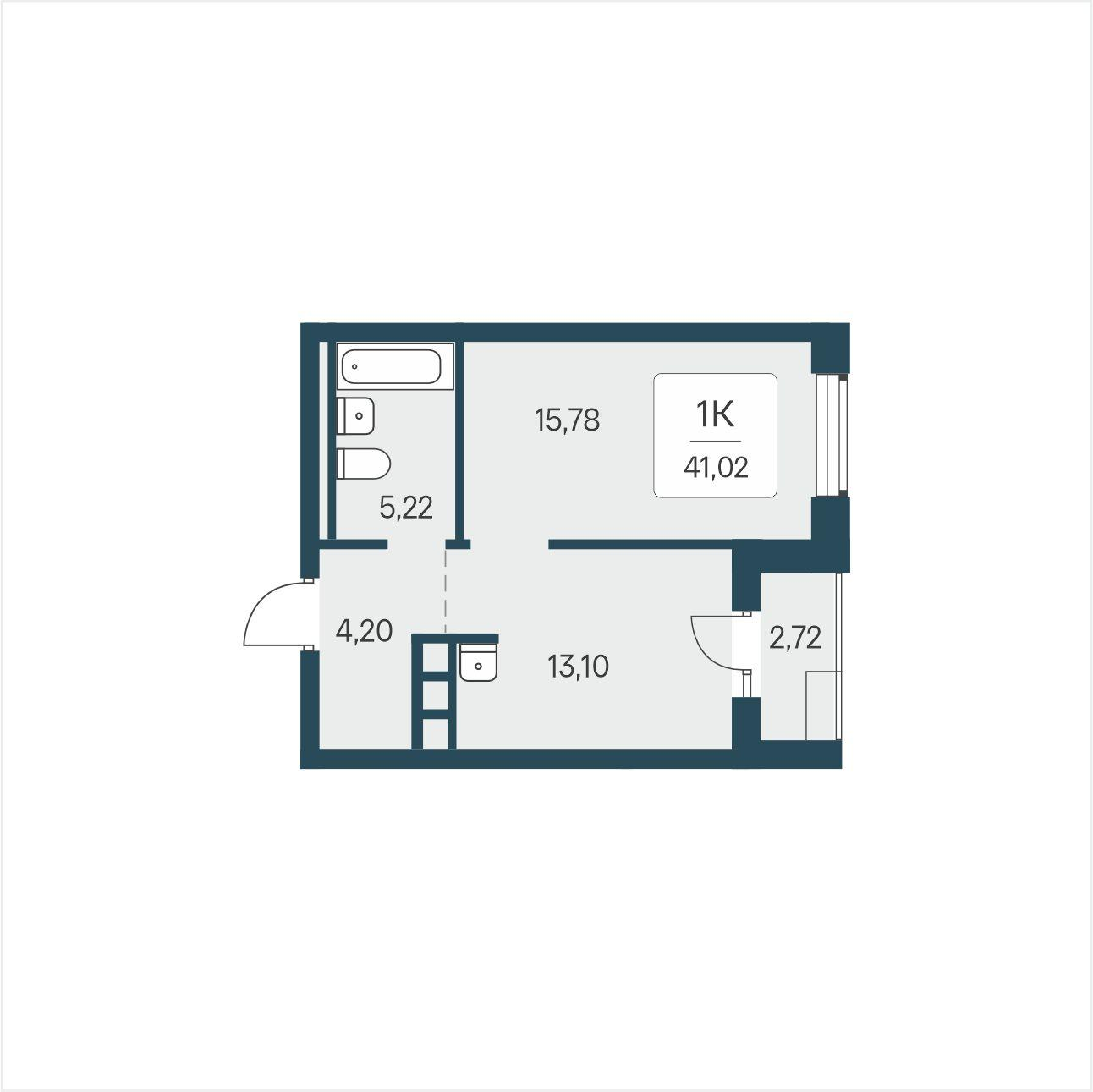1-комнатная 41 м2 в ЖК Расцветай в Солнечном корпус null этаж 7