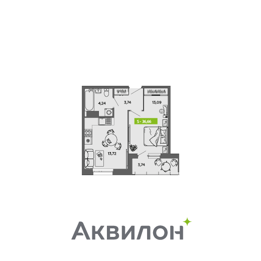 Студия 36 м2 в ЖК Аквилон MySky корпус null этаж 5