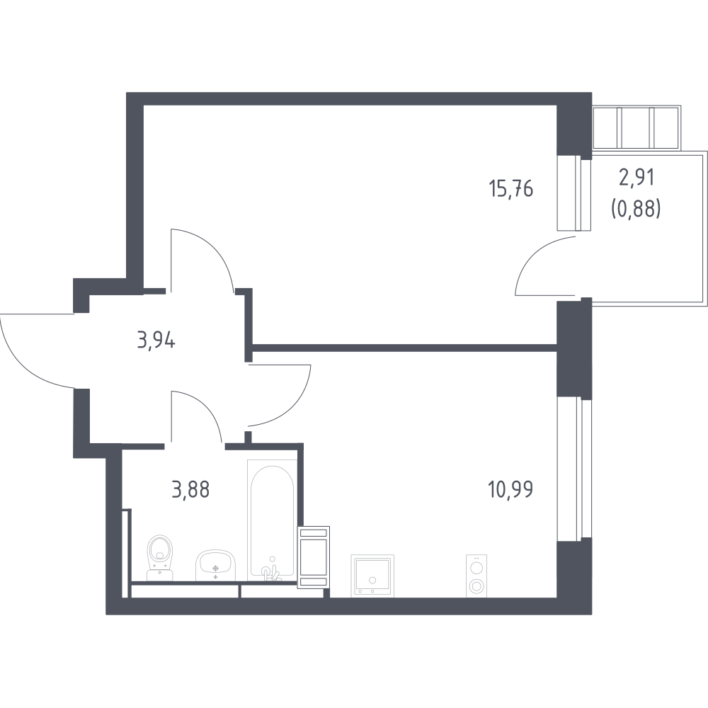 1-комнатная 35 м2 в ЖК Алхимово корпус null этаж 3