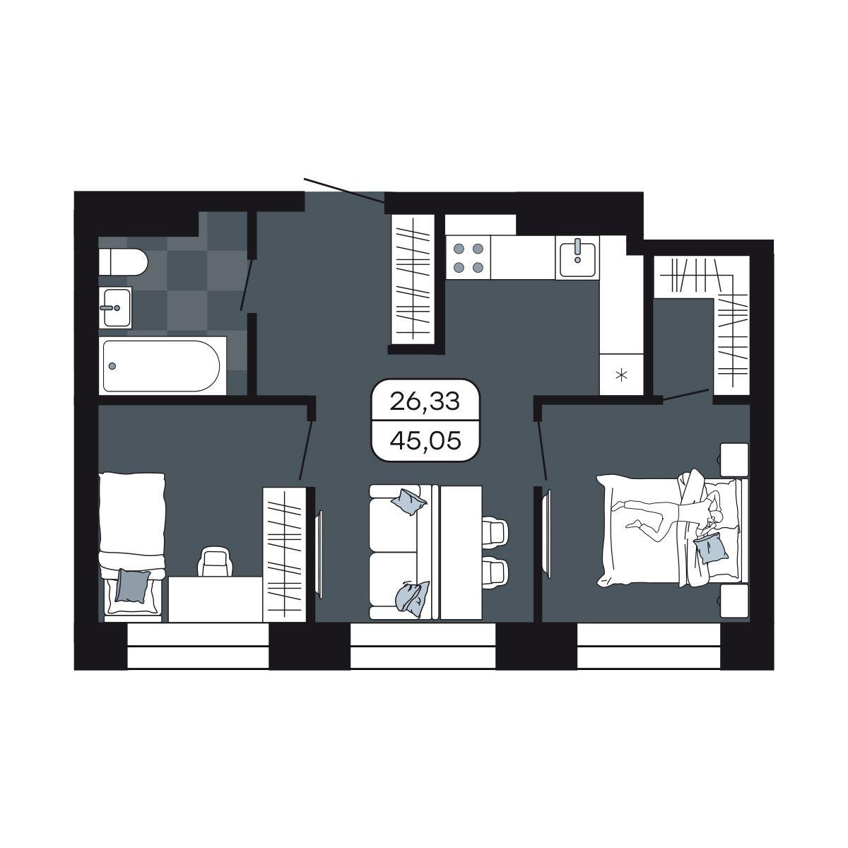 Студия 45 м2 в ЖК Парк Авеню корпус null этаж 5