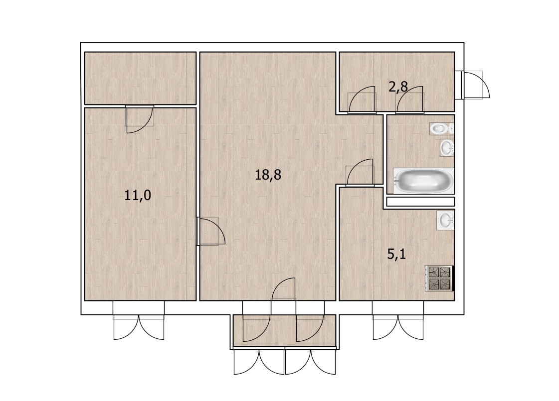 2-комнатная 42.9 м2 в ЖК undefined корпус null этаж 5