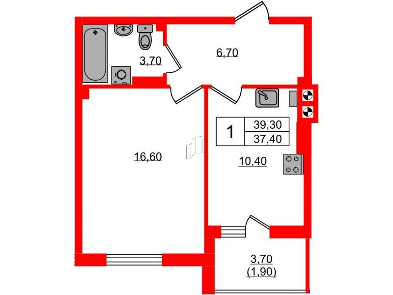 1-комнатная 39 м2 в ЖК River Park-2 корпус null этаж 5