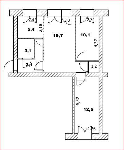 3-комнатная 55.1 м2 в ЖК undefined корпус null этаж 1