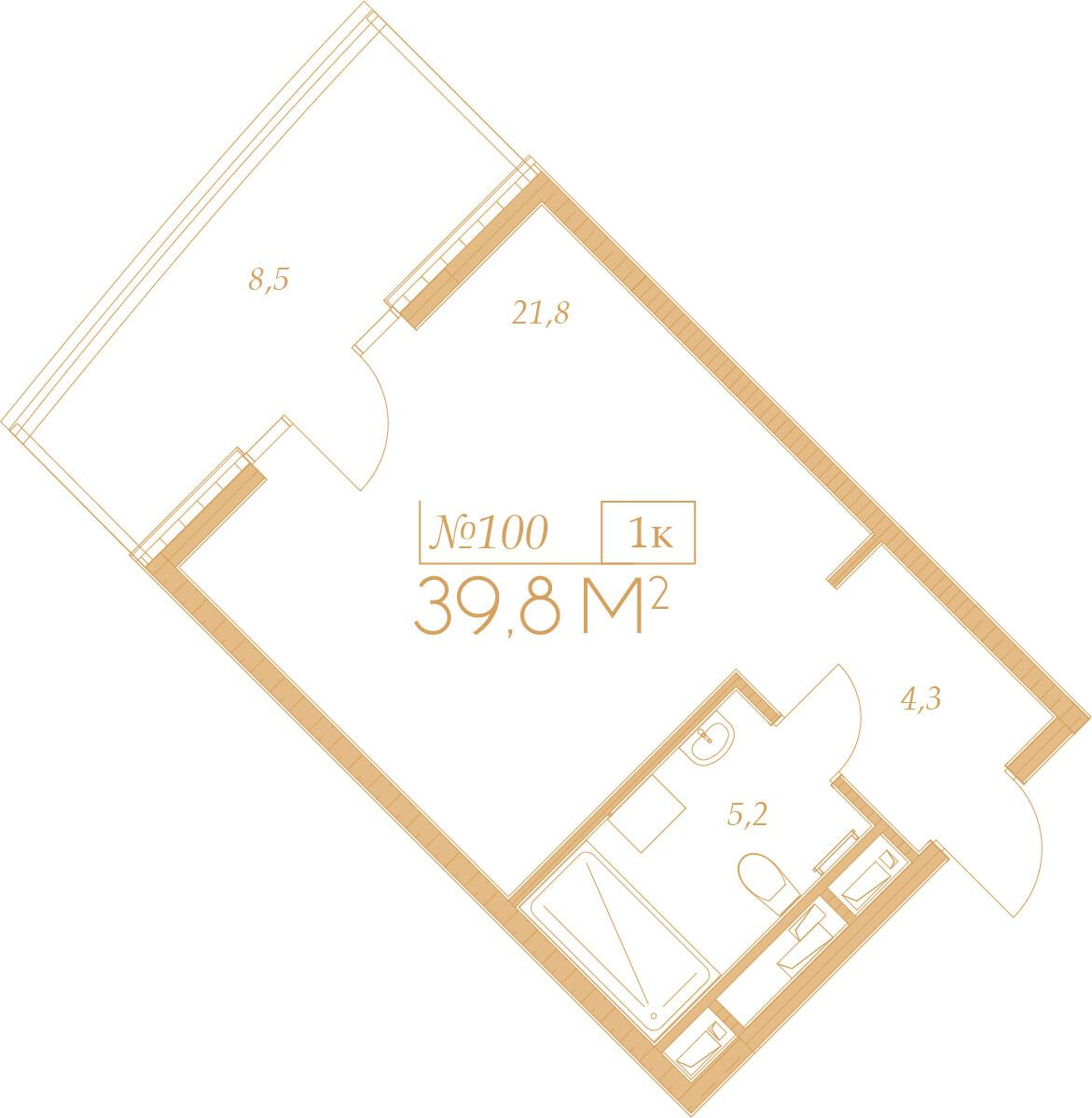 1-комнатная 39 м2 в ЖК Морелло корпус null этаж 8