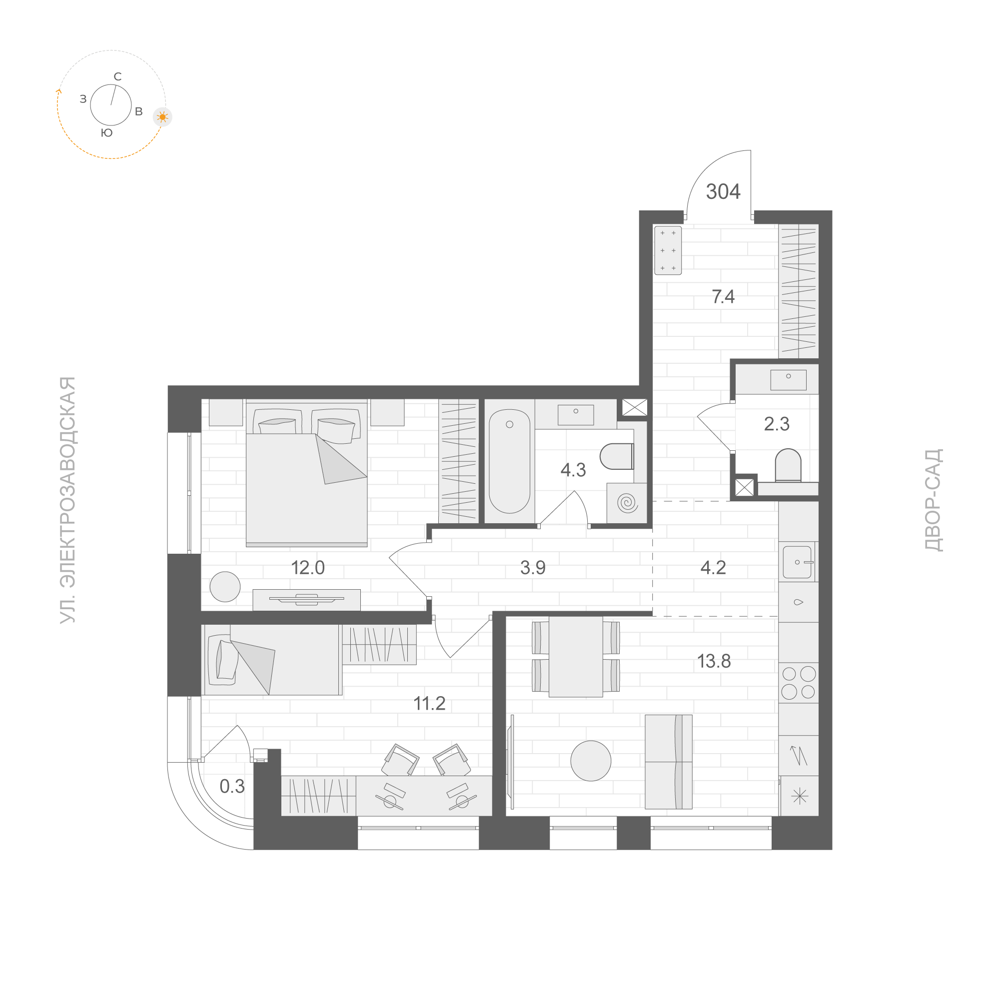 Студия 59 м2 в ЖК Artel / Электрозаводская, 60 / Candles корпус null этаж 3