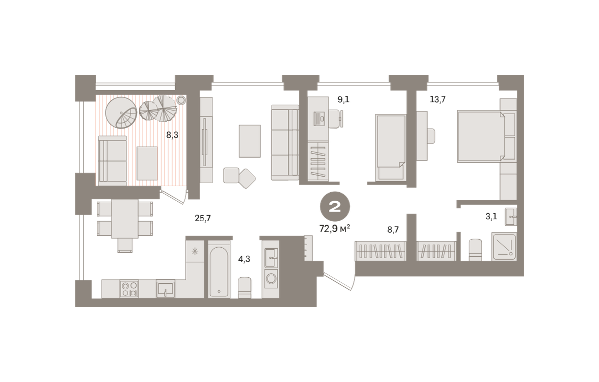 2-комнатная 76 м2 в ЖК Квартал Издание корпус null этаж 24
