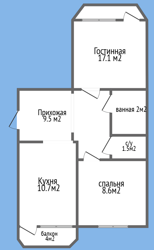 2-комнатная 54 м2 в ЖК undefined корпус null этаж 8