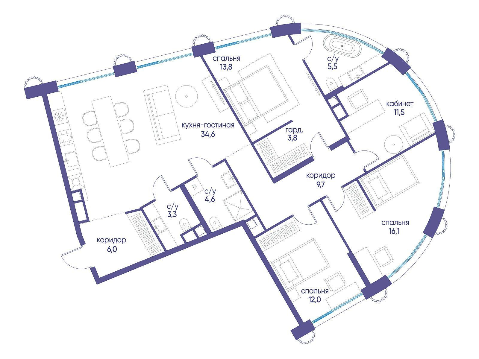 1-комнатная 121 м2 в ЖК Остров корпус null этаж 14
