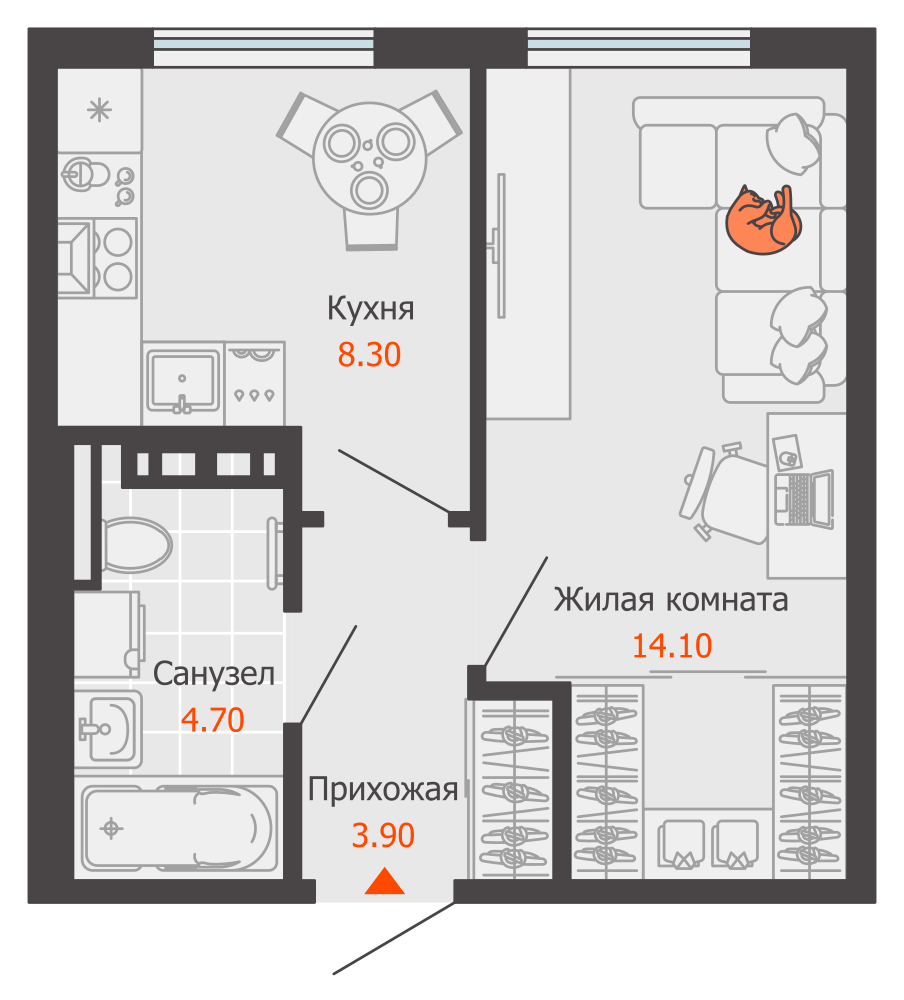 1-комнатная 31 м2 в ЖК ЖК Город Новаторов корпус null этаж 3