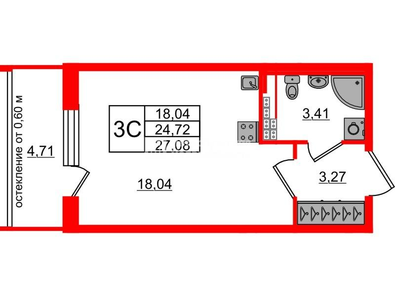 Студия 24 м2 в ЖК Univer City корпус null этаж 4