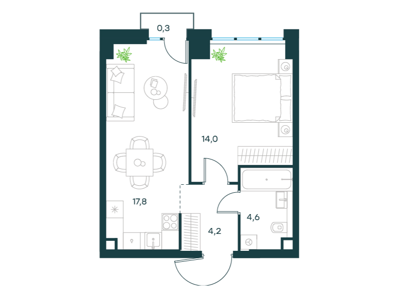 1-комнатная 40 м2 в ЖК Левел Селигерская корпус null этаж 2