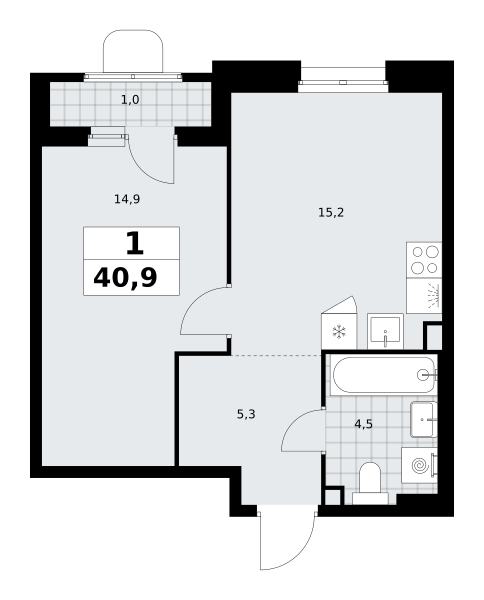 1-комнатная 40 м2 в ЖК Прокшино корпус null этаж 3