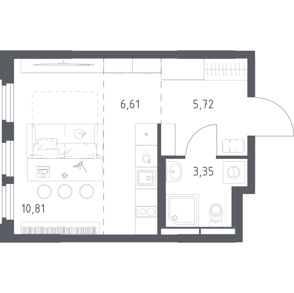 Студия 26 м2 в ЖК Космический Квартал корпус null этаж 7