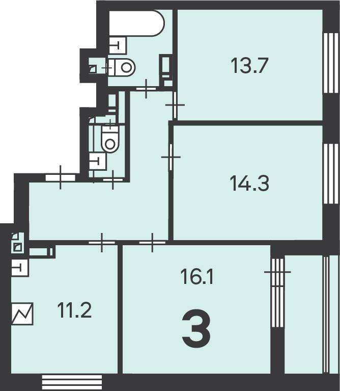 3-комнатная 70.5 м2 в ЖК undefined корпус null этаж 11