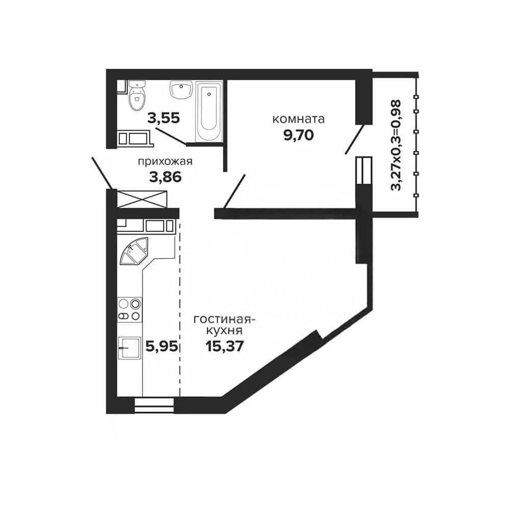 1-комнатная 36.7 м2 в ЖК undefined корпус null этаж 4