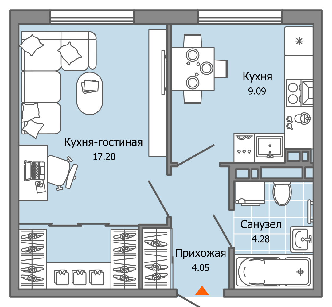 1-комнатная 34 м2 в ЖК ЖК Город Новаторов корпус null этаж 2