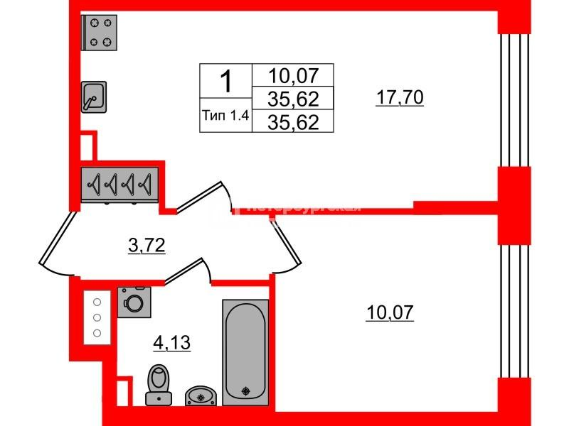 1-комнатная 35 м2 в ЖК Setl Ривьера корпус null этаж 3