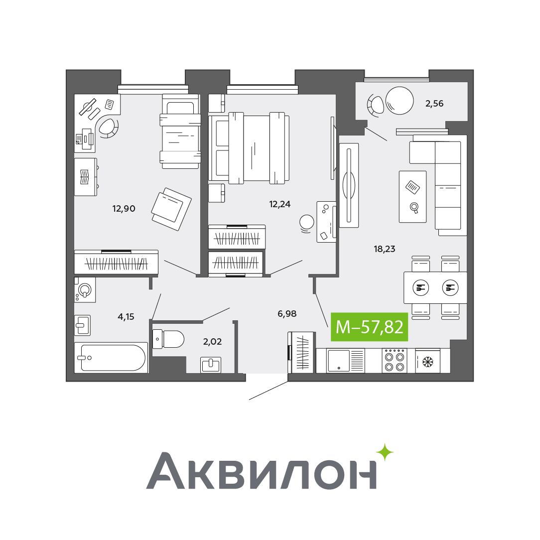 Студия 57 м2 в ЖК Аквилон CITY Towers корпус null этаж 14