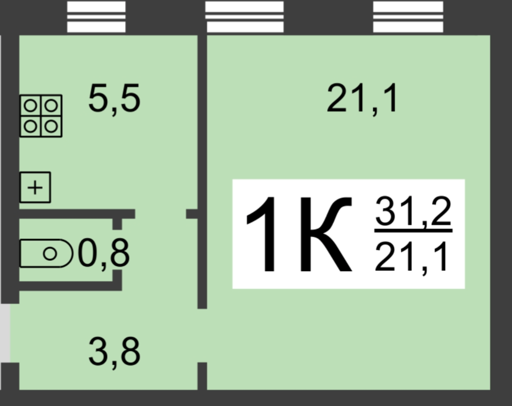1-комнатная 32.1 м2 в ЖК undefined корпус null этаж 2