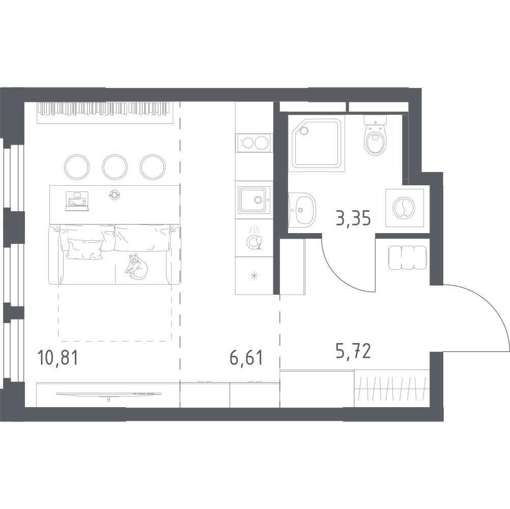Студия 26 м2 в ЖК Космический Квартал корпус null этаж 7