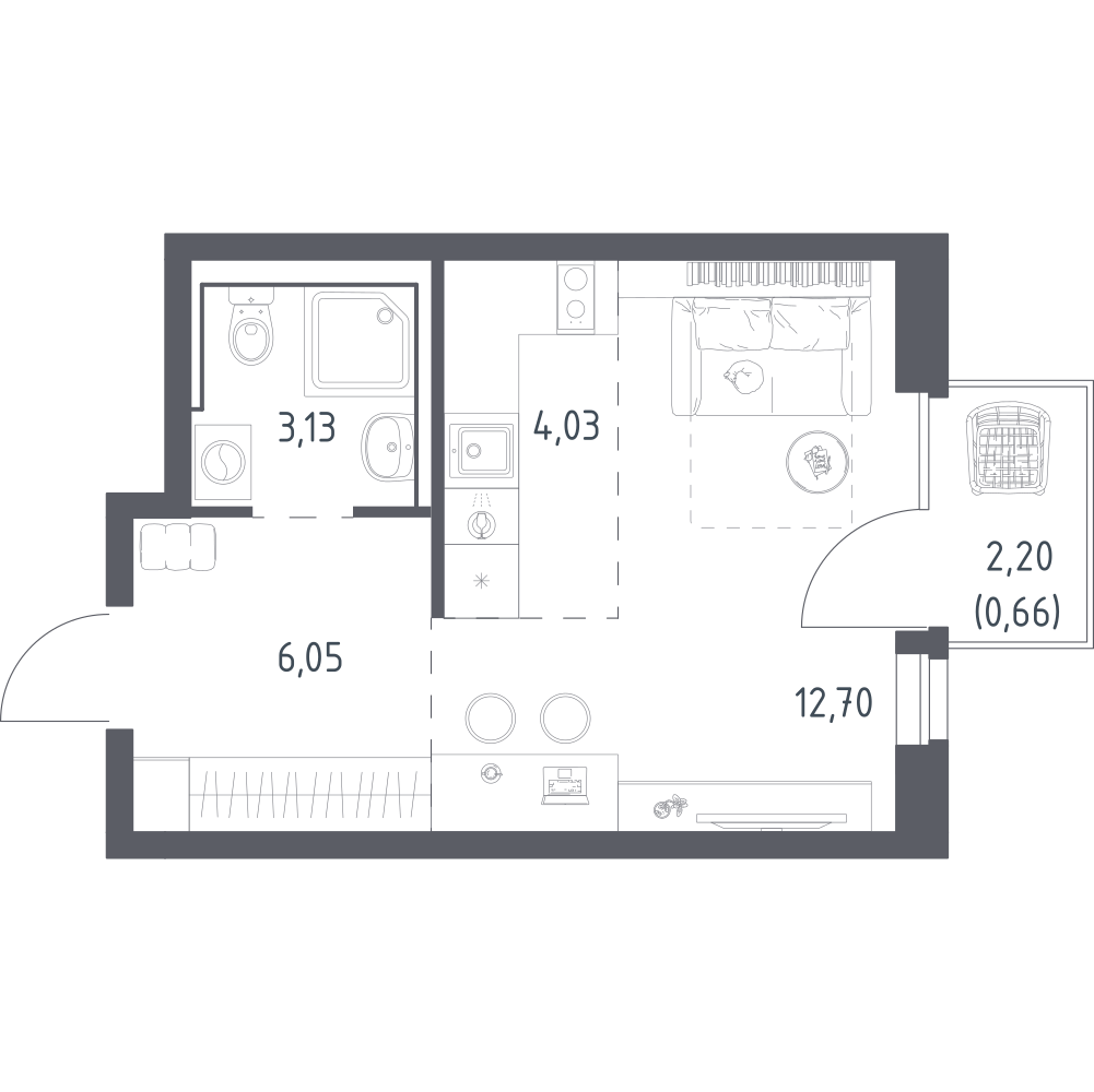 Студия 26 м2 в ЖК Квартал Авиаторов корпус null этаж 8