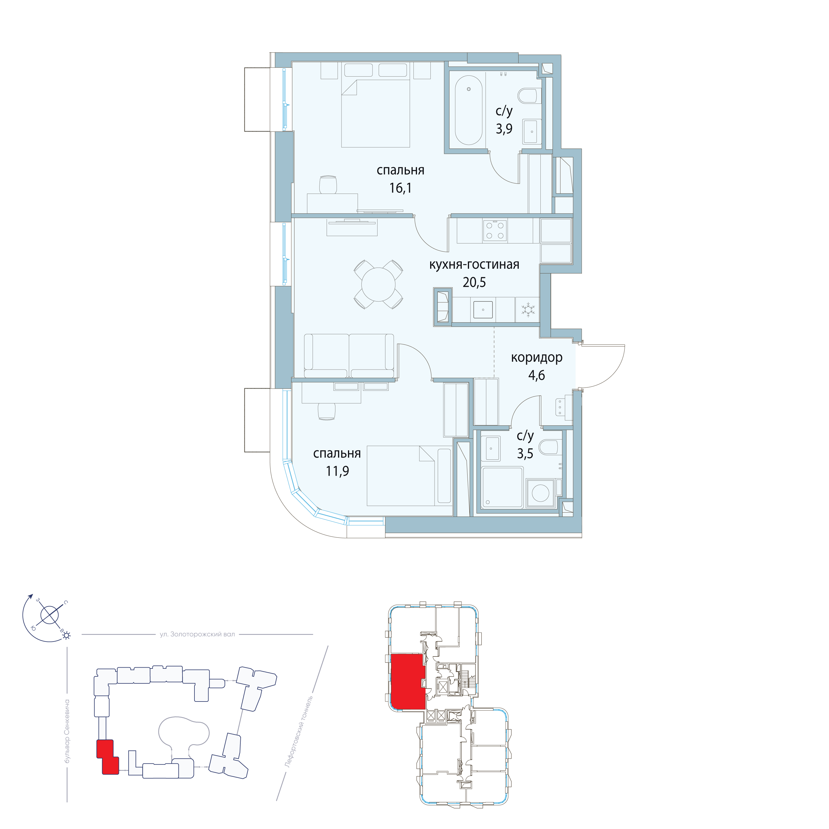 2-комнатная 60 м2 в ЖК Символ корпус null этаж 6