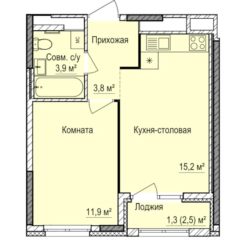 1-комнатная 36 м2 в ЖК Покровский корпус null этаж 11