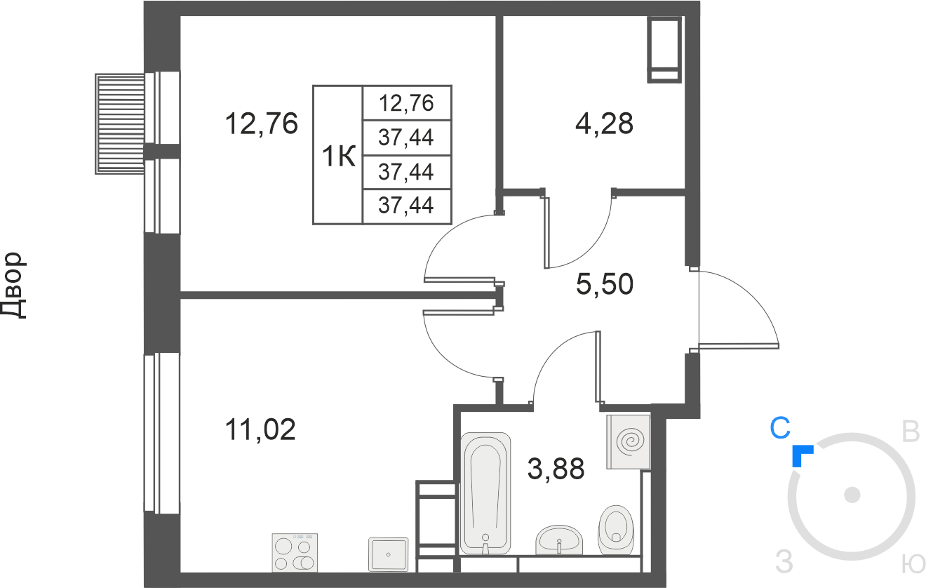 1-комнатная 37 м2 в ЖК Большое Путилково (УРАЛСИБ) корпус null этаж 11