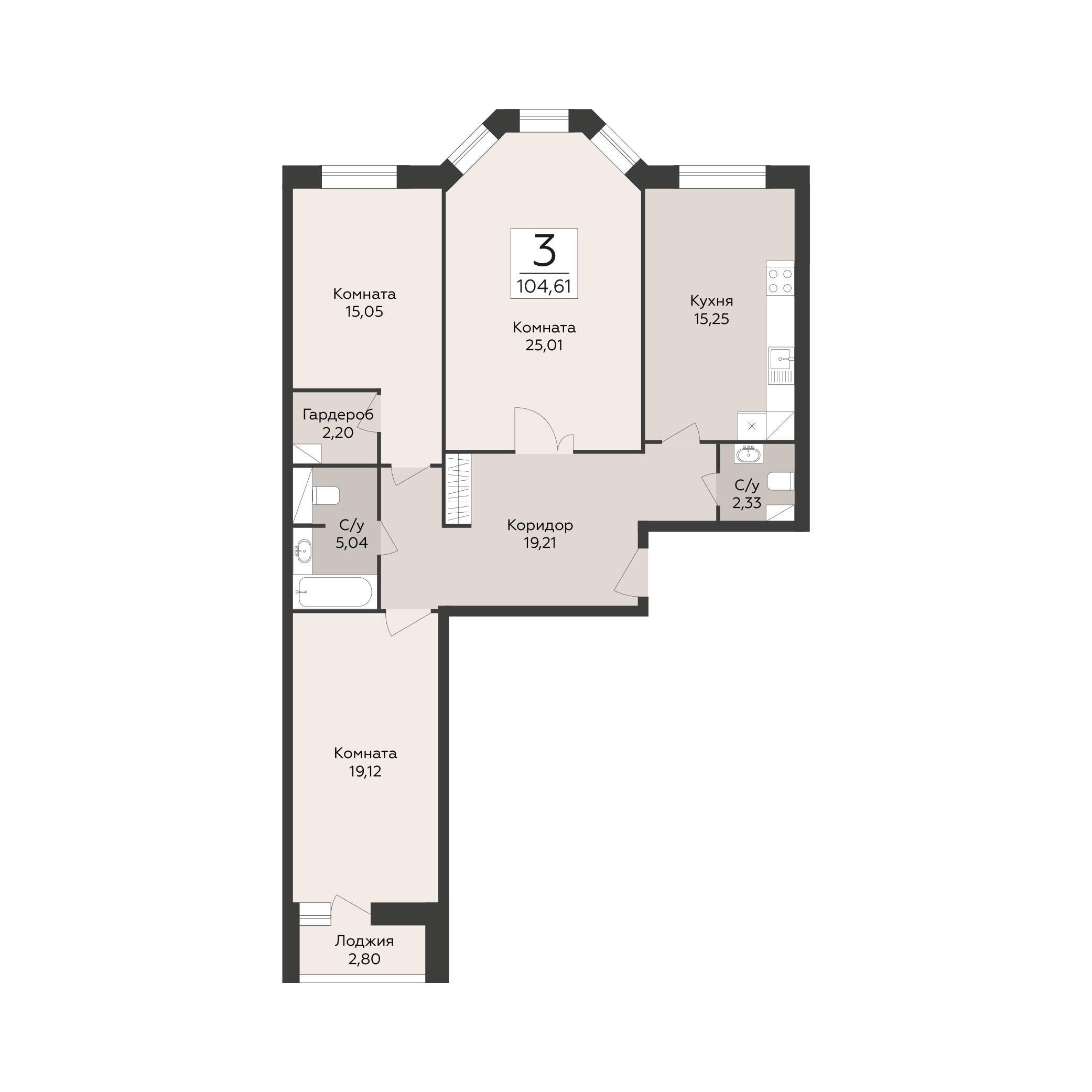 3-комнатная 104 м2 в ЖК Пахра Сити корпус null этаж 11