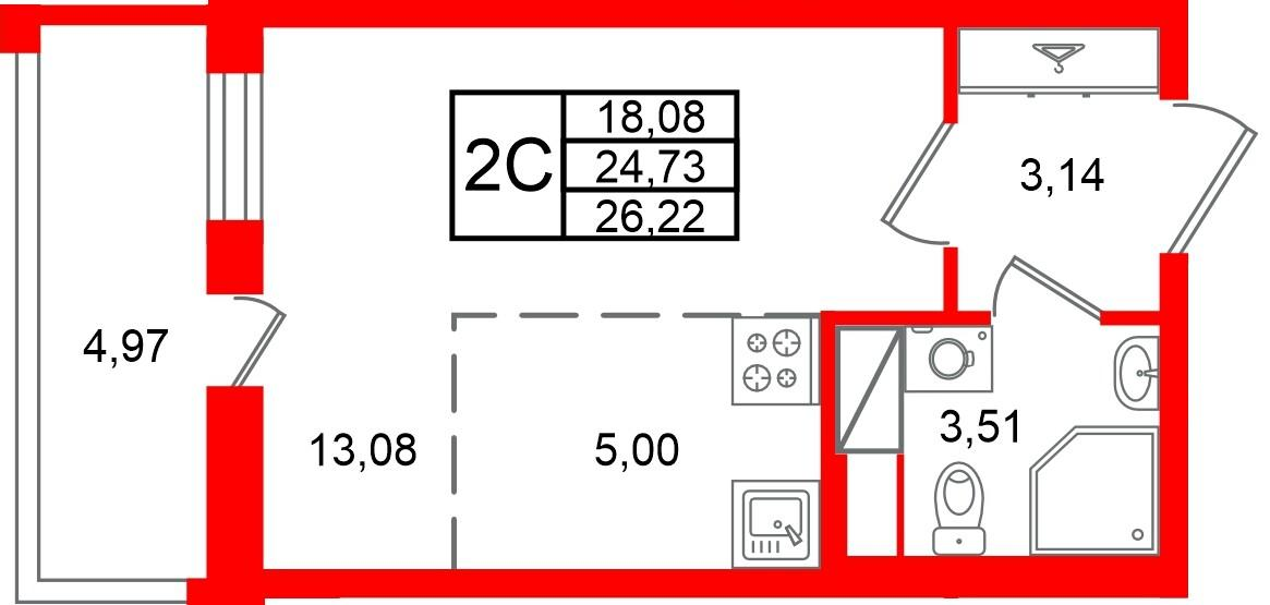 Студия 24 м2 в ЖК Астра Континенталь корпус null этаж 3