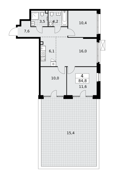4-комнатная 84 м2 в ЖК Деснаречье корпус null этаж 2