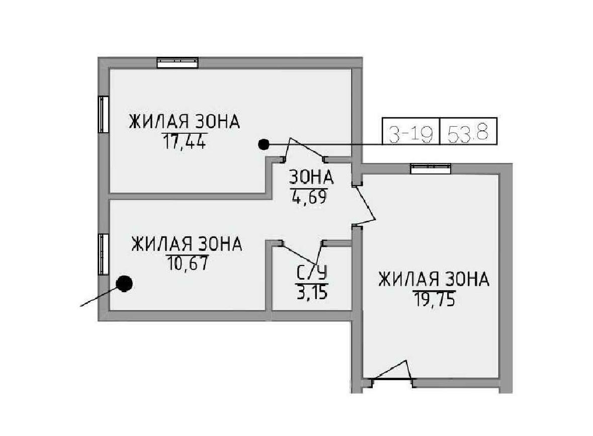 1-комнатная 53.8 м2 в ЖК undefined корпус null этаж 3