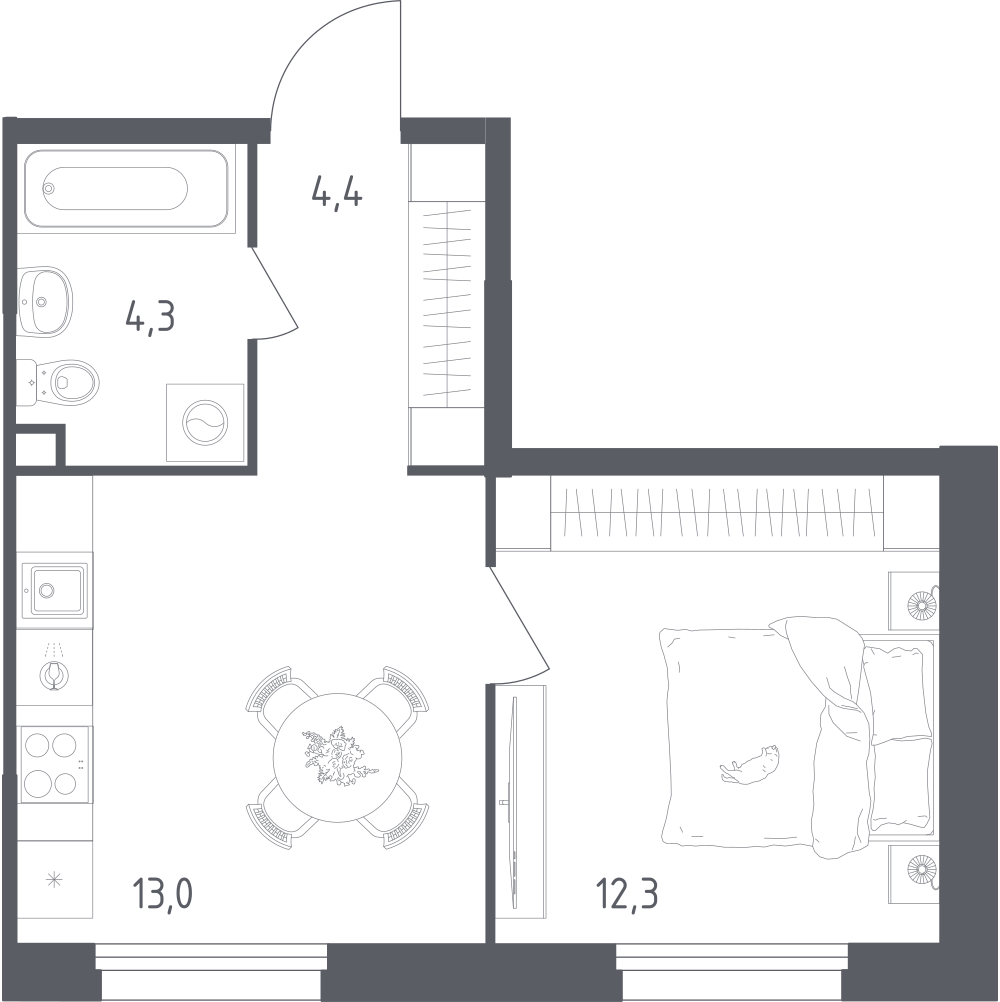 1-комнатная 34 м2 в ЖК Ольховый Квартал корпус null этаж 1