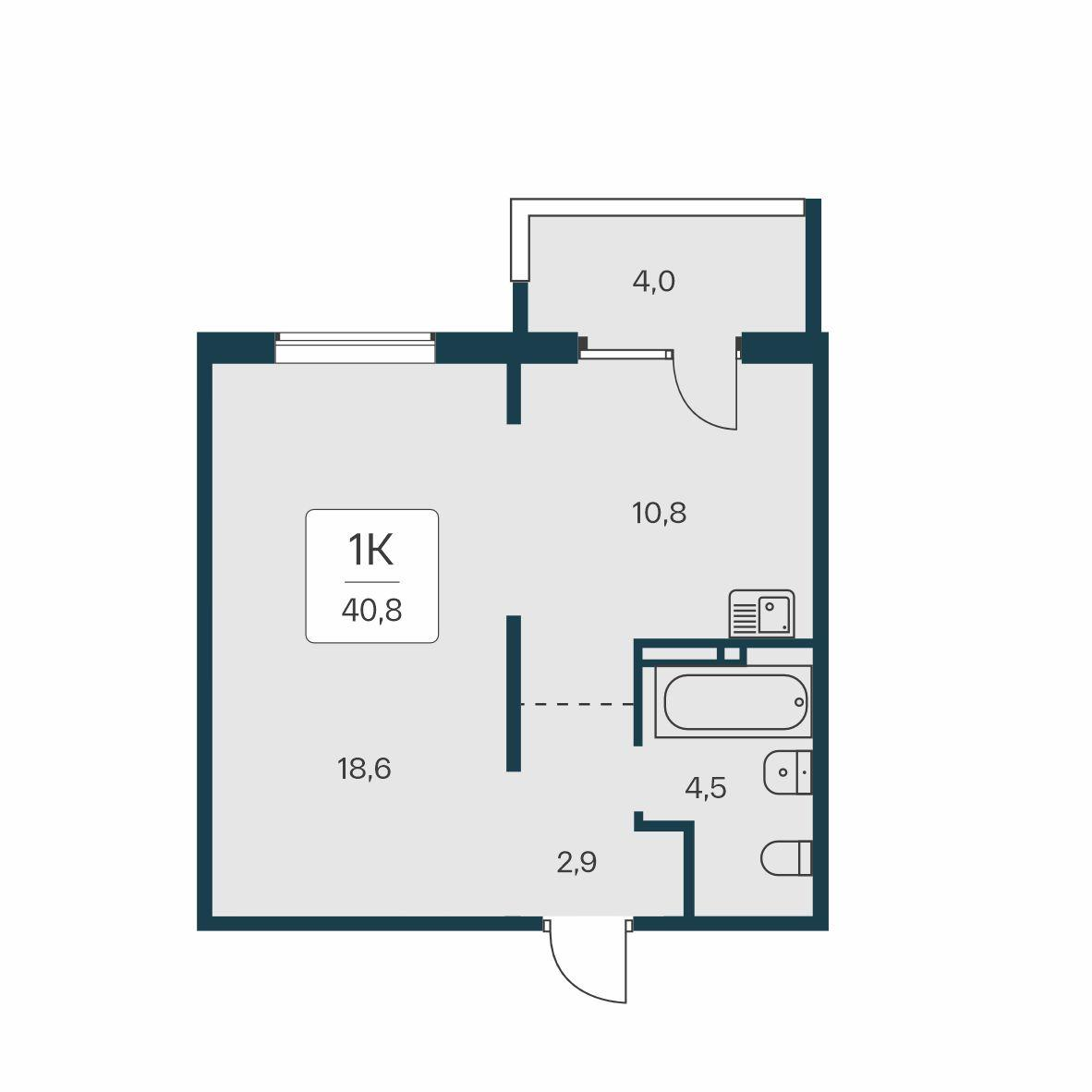 1-комнатная 40 м2 в ЖК Квартал на Игарской корпус null этаж 17